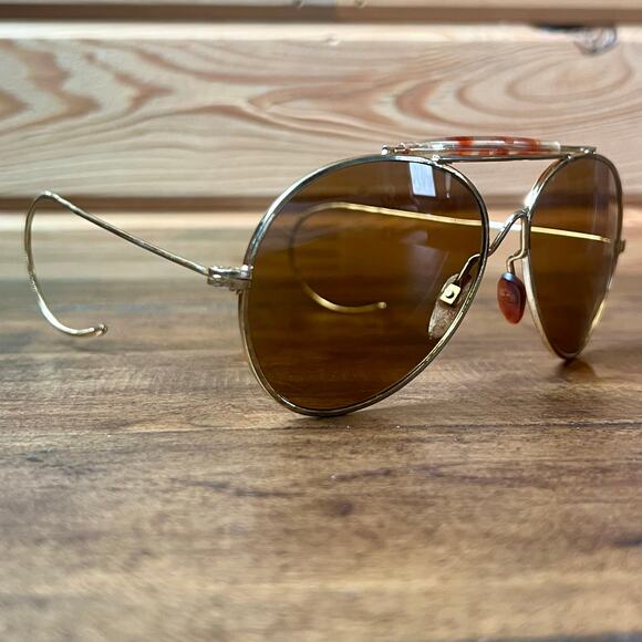 Vintage 70s Aviator Sunglasses Cable Temple Wrap Ear Gold Metal Frame Brown Lens main image 6